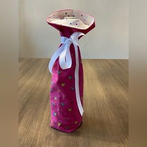 Cat Print & Polka Dot Handmade Wine Bottle Cover, Pink/Multicolour.